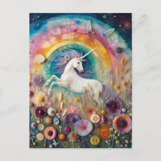 Carte Postale Une belle licorne en Fleur sauvage (Devant)
