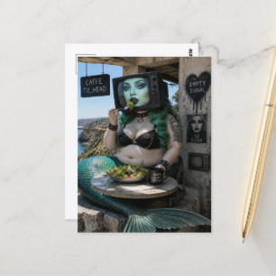 Carte Postale Une belle sirène gothique mangeant une salade