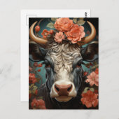 Carte Postale Une belle vache aux fleurs (Devant / Derrière)
