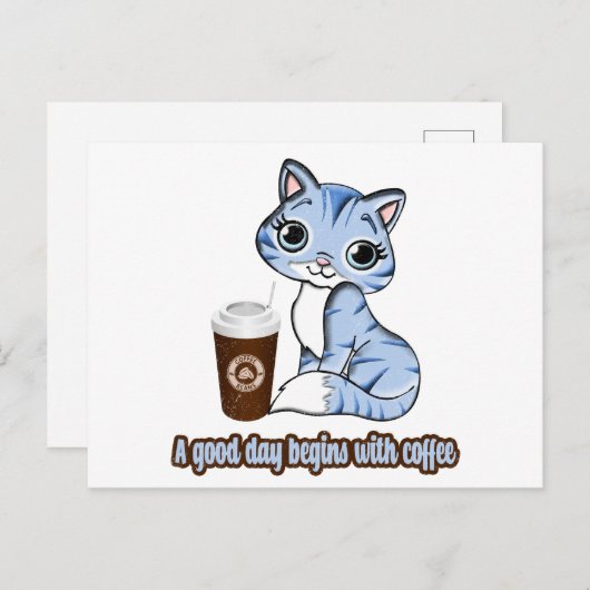 Carte Postale Une bonne journée commence avec du café | Les chat (Devant / Derrière)