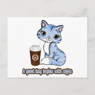 Carte Postale Une bonne journée commence avec du café   Les chat