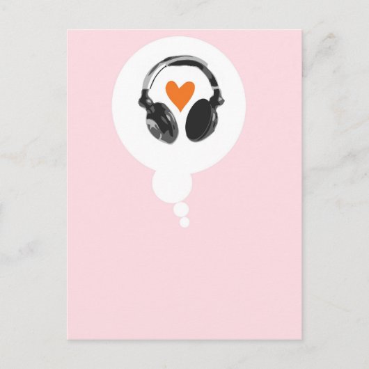 Carte Postale Une bulle de pensée avec coeur et casque (Devant)