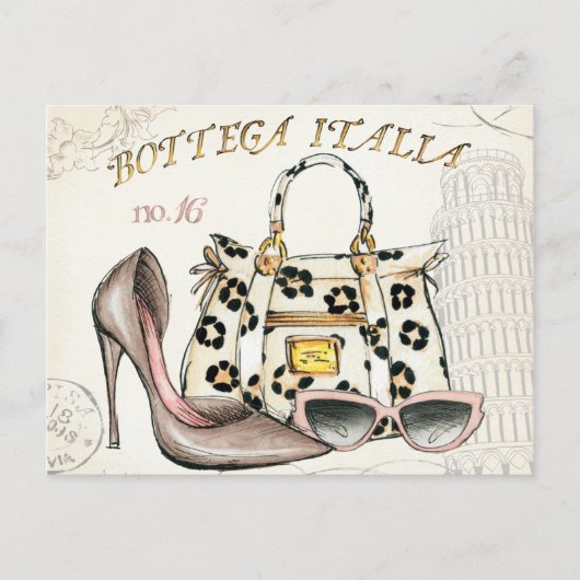 Carte Postale Une chaussure, un sac et une paire de lunettes (Devant)