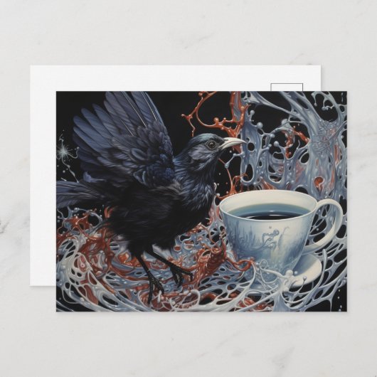 Carte Postale Une corneille et du café (Devant / Derrière)