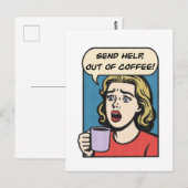 Carte Postale une dame a besoin de son café envoyer de l'aide à (Devant / Derrière)