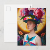 Carte Postale Une dame avec un casquette solaire à fleurs (Devant / Derrière)