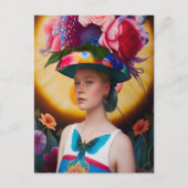 Carte Postale Une dame avec un casquette solaire à fleurs (Devant)