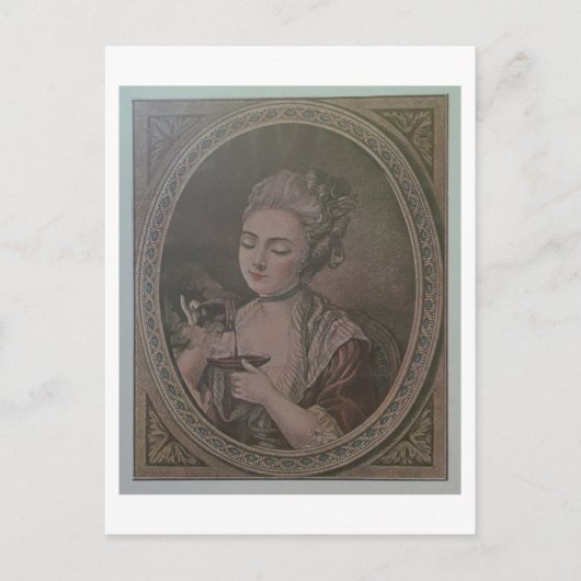 Carte Postale Une dame boit du chocolat (litho couleur) (Devant)