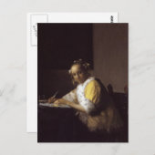Carte Postale Une Dame Écrivant (Devant / Derrière)