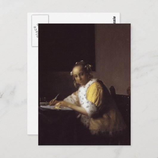 Carte Postale Une Dame Écrivant (Devant / Derrière)