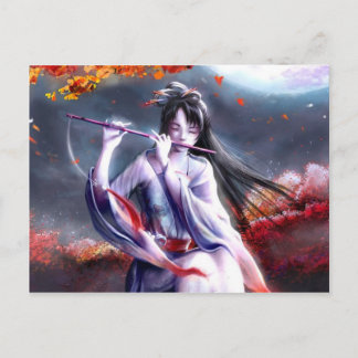 Carte Postale Une Dame Japonaise Jouant Une Flûte