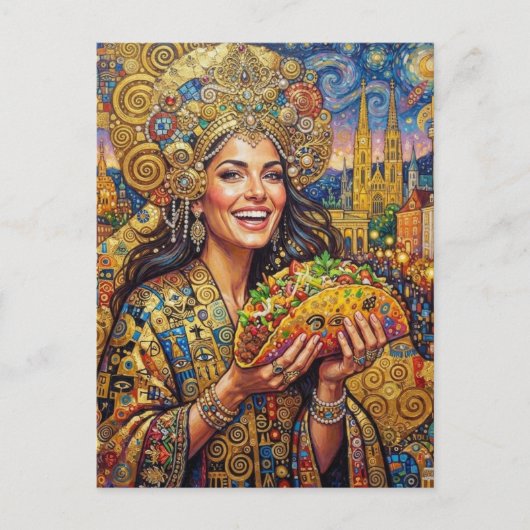 Carte Postale Une Dame Joyeuse Avec un Géant Taco (Devant)