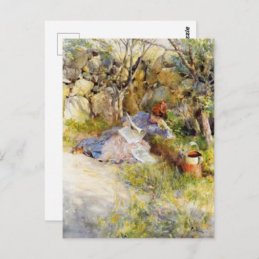 Carte Postale Une dame lit un journal (Devant / Derrière)