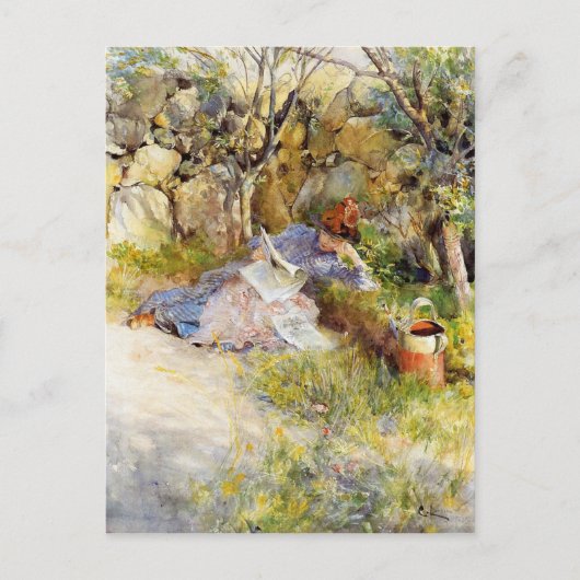 Carte Postale Une dame lit un journal (Devant)