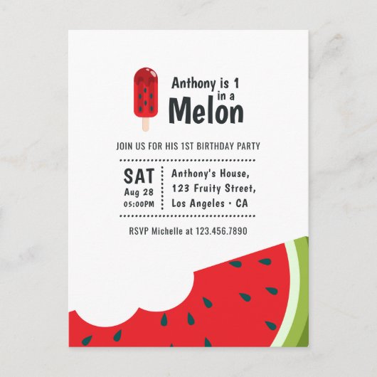 Carte Postale Une dans un Melon 1er fête d'anniversaire (Devant)