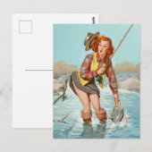 Carte Postale Une Double Pinup Girl Art (Devant / Derrière)