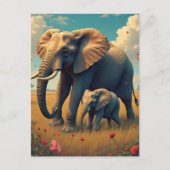 Carte Postale Une douce maman sentimentale et un éléphant de béb (Devant)