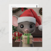 Carte Postale Une drôle de souris de Noël de chapeau de Noël (Devant / Derrière)
