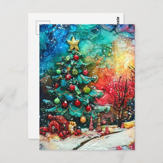 Carte Postale Une encre d'alcool d'arbre de Noël (Devant / Derrière)