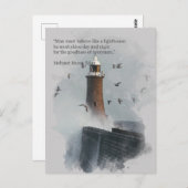 Carte Postale Une énorme vague frappe un phare (Devant / Derrière)