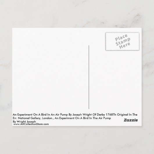 Carte Postale Une expérience sur un oiseau dans une pompe à air (Dos)