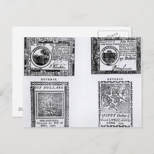 Carte Postale Une facture coloniale de six dollars (Devant / Derrière)