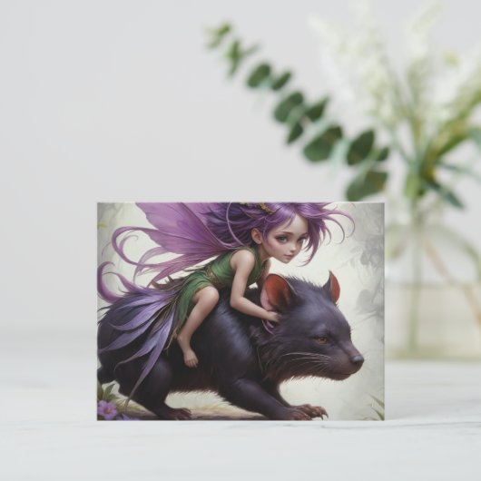 Carte Postale une fée mignonne parcourt un art d'imaginaire diab (Debout devant)