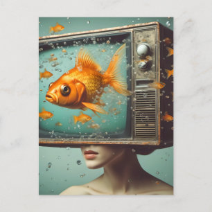 Carte Postale Une femelle poisson rouge TV Head Retro Toute l'oc