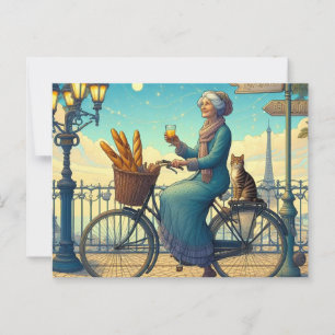 Carte Postale Une femme à vélo