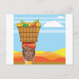 Carte Postale Une femme africaine avec corbeille de nourriture