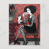 Carte Postale Une Femme Apprécie Le Café Avec Un Chat (Devant)