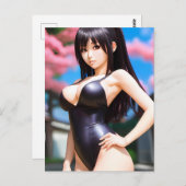 Carte Postale Une femme asiatique en maillot de bain en cuir au (Devant / Derrière)