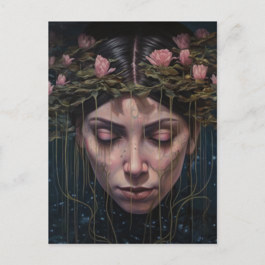 Carte Postale Une Femme Aux Fleurs Lys D'Eau (Devant)