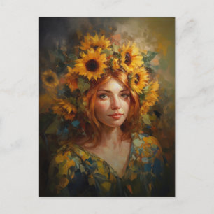 Carte Postale Une femme aux tournesols dans les cheveux