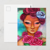 Carte Postale Une Femme Avec Des Roses Médias Mixtes (Devant / Derrière)