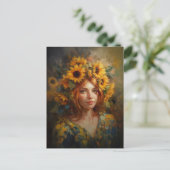 Carte Postale Une femme avec des tournesols dans les cheveux (Debout devant)