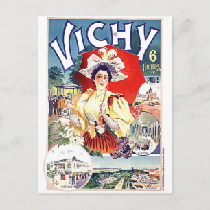 Carte Postale Une femme boit de l'eau de la ville spa de Vichy,