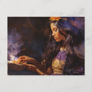 Carte Postale Une femme brûle le sable et médite