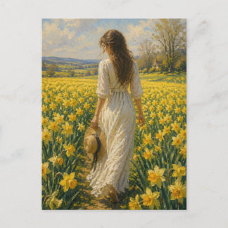 Carte Postale Une femme dans un champ de jonquilles par M. Lapla