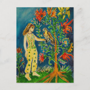 Carte Postale Une femme debout à côté d'un arbre fantastique