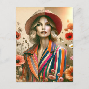Carte Postale Une femme Deux styles Stripes Dessin de mode