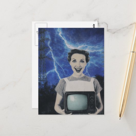 Carte Postale Une femme électrifiée rétro (Devant/Arrière en situation)