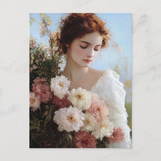 Carte Postale Une femme élégante avec des fleurs peint (Devant)