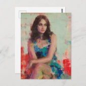 Carte Postale Une femme en robe bleue (Devant / Derrière)