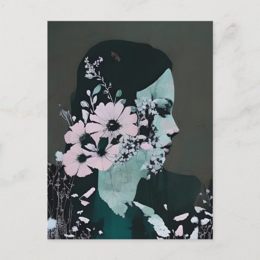 Carte Postale Une femme et des fleurs Collage Abstrait (Devant)
