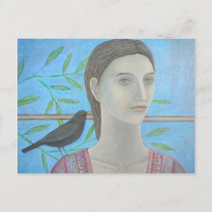 Carte Postale Une femme et un oiseau-noir sont un