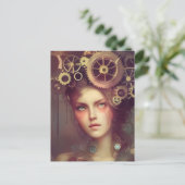 Carte Postale Une femme imaginaire avec des engrenages de steamp (Debout devant)