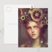 Carte Postale Une femme imaginaire avec des engrenages de steamp (Devant / Derrière)