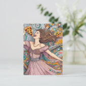 Carte Postale Une Femme Joyeuse À La Pizza (Debout devant)