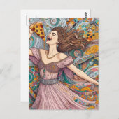 Carte Postale Une Femme Joyeuse À La Pizza (Devant / Derrière)